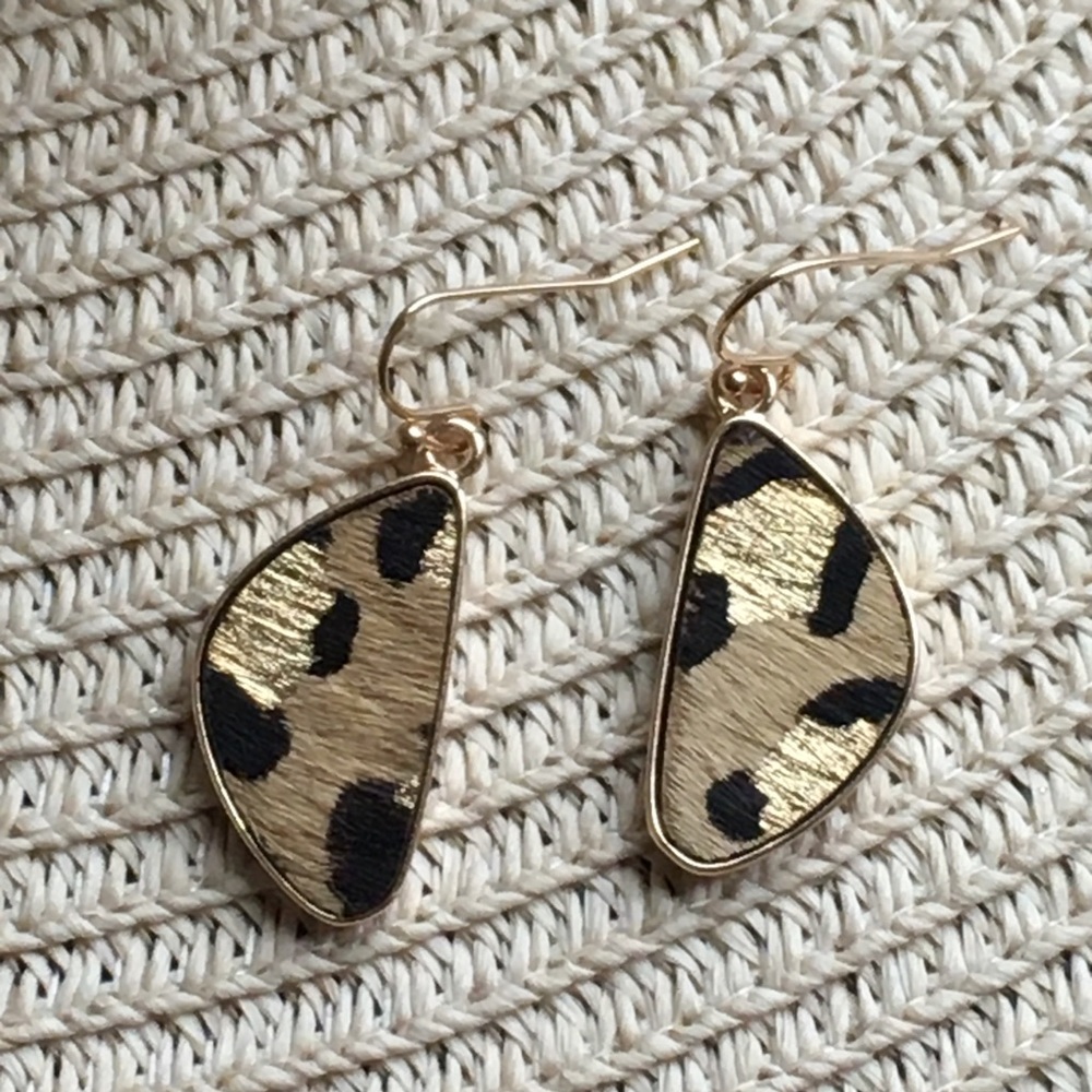 Leopard Print with Gold Accents Drop Earrings